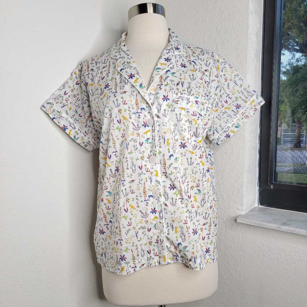 SLEEPY JONES Printed Pajama Top White XS.